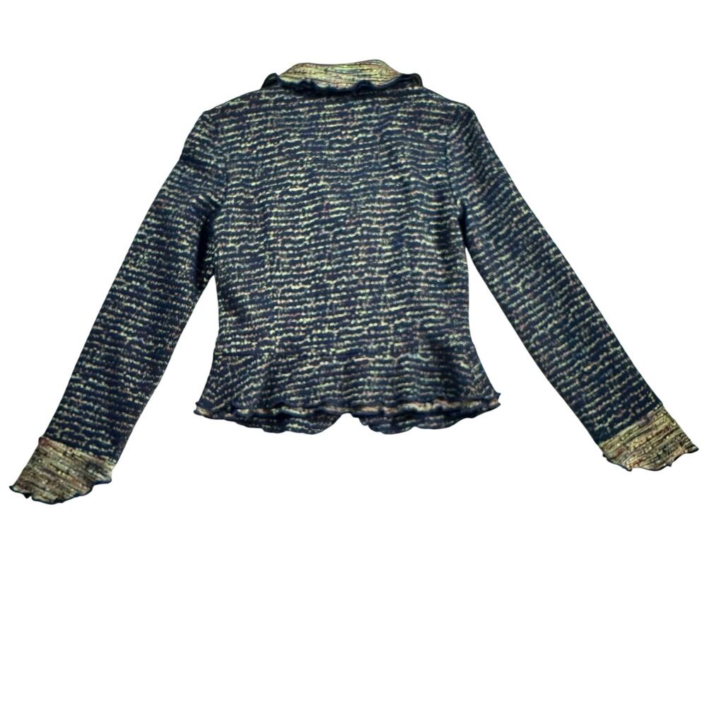 Joseph Ribkoff Ruffled Collar Cropped Jacket Navy Multi Size 6 - Picture 9 of 10
